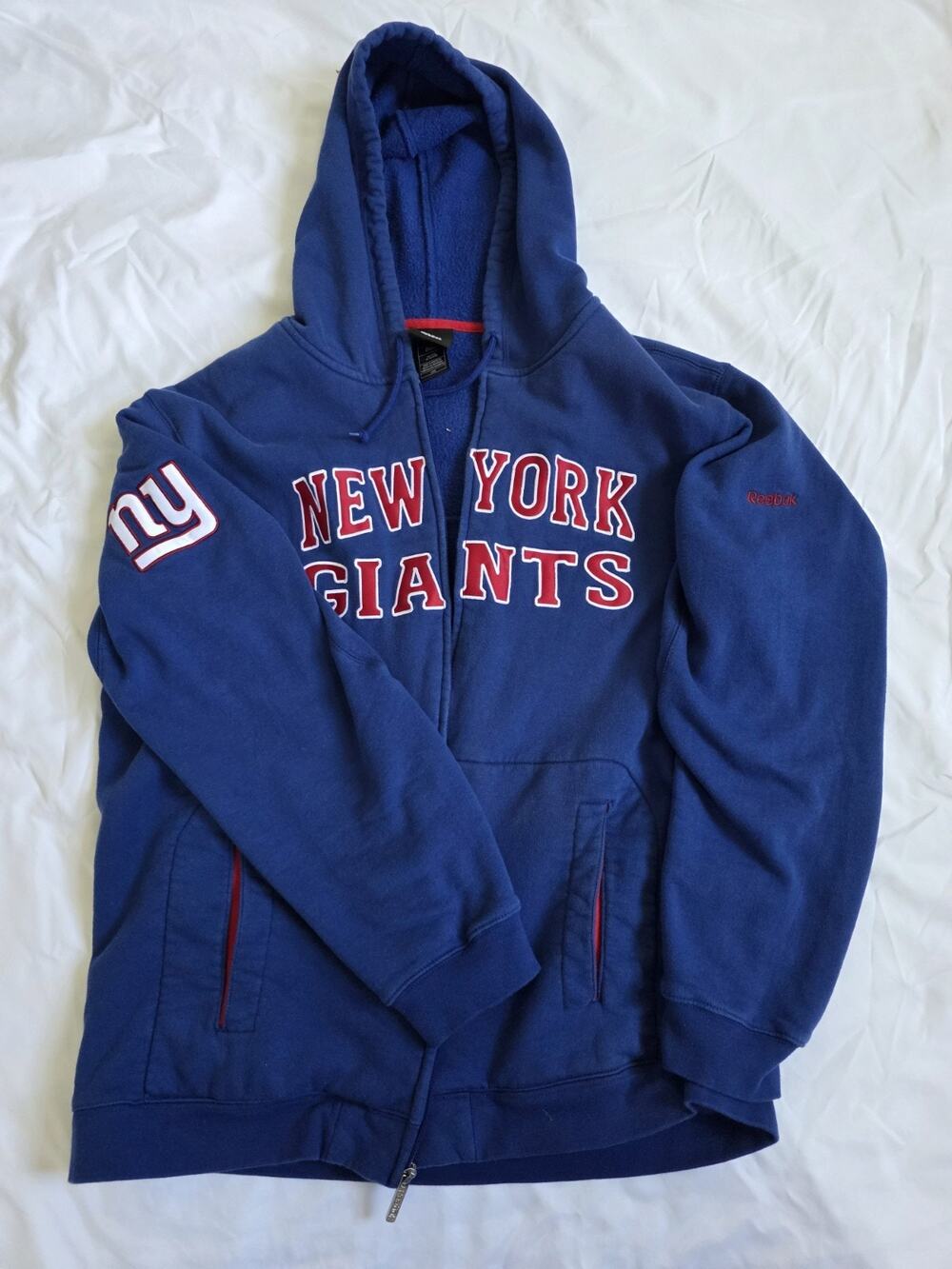 Reebok New York Giants NFL Zip Up Hoodie Large Blue Football Jaxson Dart